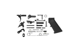 del-ton ar-15 lower parts kit has a trigger, takedon pins, pistol grip, and more